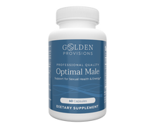 Load image into Gallery viewer, A bottle of Golden Provisions Optimal Male dietary supplement, which is a dietary supplement for sexual health and energy, containing 60 capsules.
